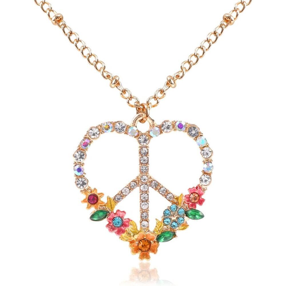 Peace Sign Heart Necklace Brass Silver Gold Stylish Love Jewelry